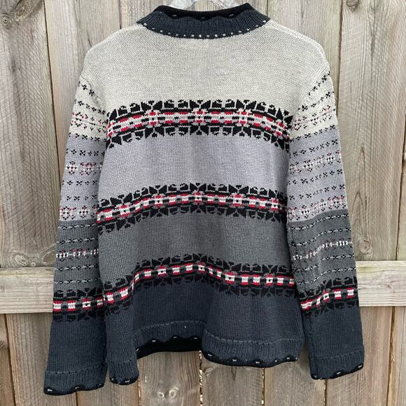 Orvis Caridgan Sweater Wool Blend Knit Button Front Fair Isle Gray Size Large - Picture 2 of 8